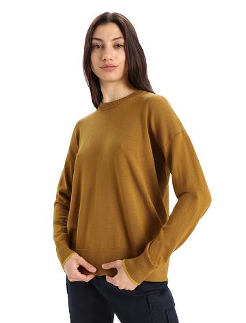 Women's Icebreaker Merino Shearer Crewe Sweaters Clove / Silent Gold | CA 1316MQZA